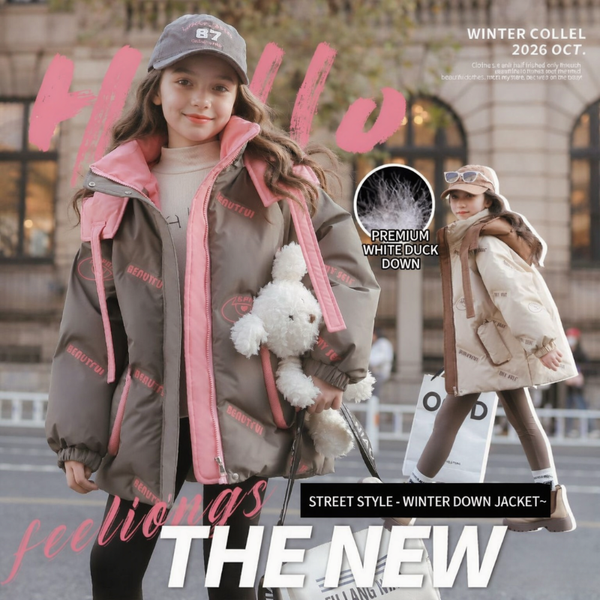 New 2026 Girls' Winter Down Coat - Stylish, Thick and Warm White Duck Down Jacket