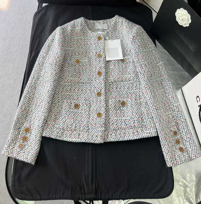 Women's Jackets Designer autumn new French-style tweed short jacket for women, featuring round neckline, long sleeves, and sophisticated, high-