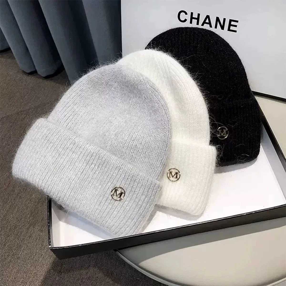 Beanie/Skull Caps Women's Winter Hats Soft Knit Beanie Warm Rabbit Fur Cute Solid Color Slouchy Cap Casual Outdoor Fashion Solid Adult Cover He