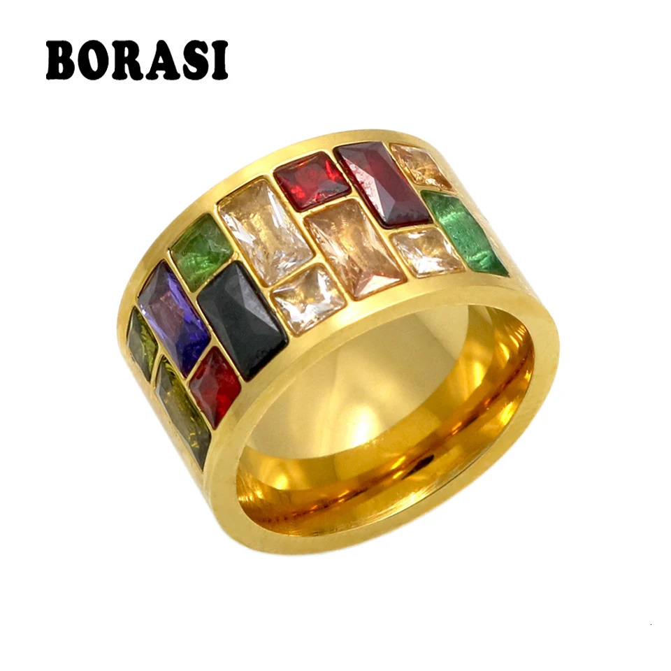 Multicolor Crystal Ring For Women Anel 316L Stainless Steel Wedding Rings Female Rainbow Color Stone Ring Anillo Fashion Jewelry 261017