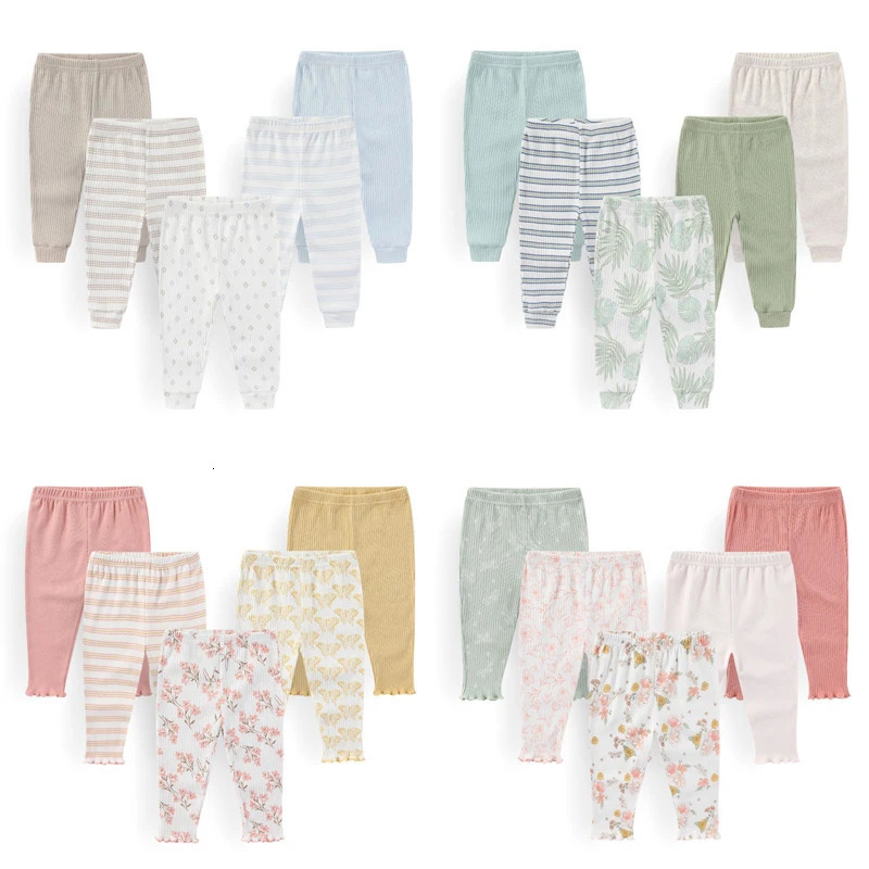 4/5Pieces Print born Baby Girl Pants 0-12M Cotton Baby Boy Trousers Solid Color Autumn Spring Cartoon Bebes 261015