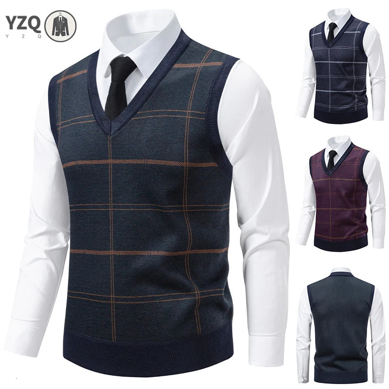 Men's V-neck Knitted Sweater Warm Autumn Winter Diamond Grid Twisted Flower Casual Fashion Versatile Knit Top 261015