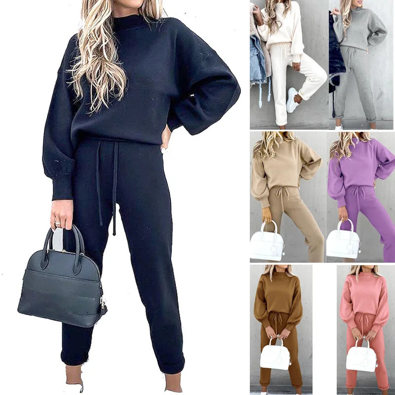Autumn Winter 2Pcs Set Women Tracksuit Long Sleeve Pullover Warm Top HoodieJogger Pants Solid Outfit Sport Suit Sets 261016