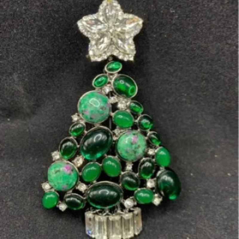 European And American Retro Style Inlaid Zircon Glass Fashionable Christmas Tree Shaped Brooch Fashionable WomenS Jewelry 261017