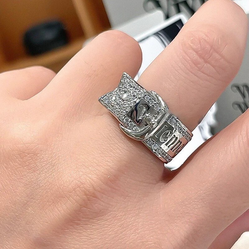 ring Xijia Full Diamond Sparkling Belt Buckle Saturn Wide Version Light Luxury Couple Men and Women Punk High-end Sense Rings