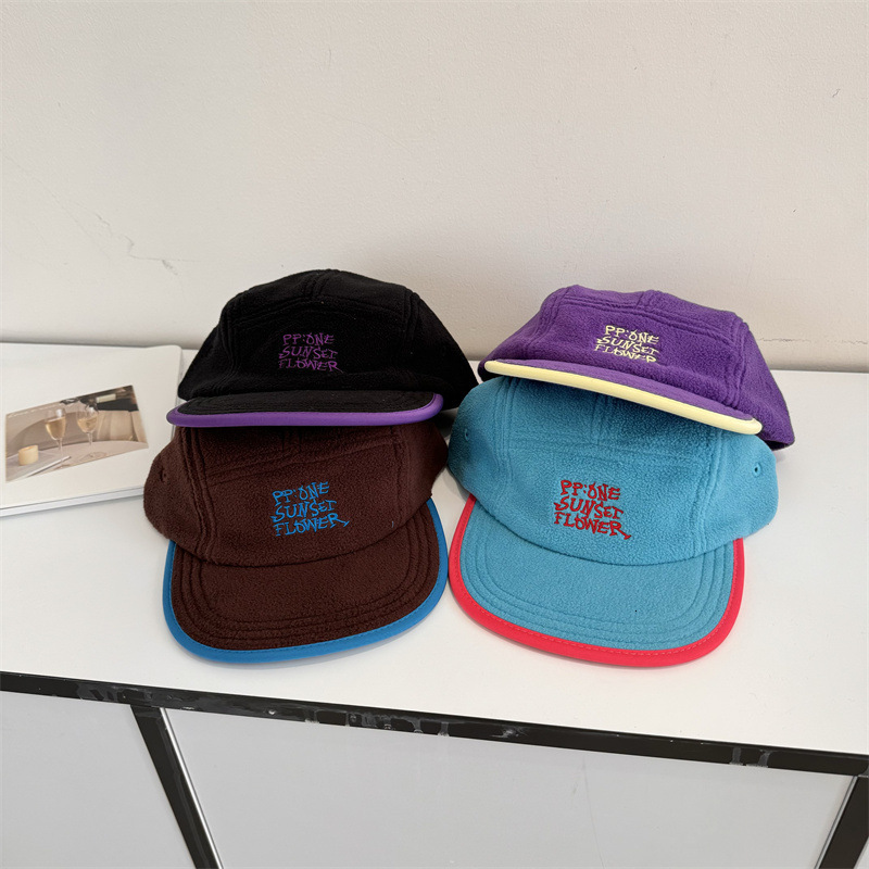 Niche Retro Fleece Letter Embroidery FivePiece Unisex Street Fashion Autumn Winter Baseball Cap Couple