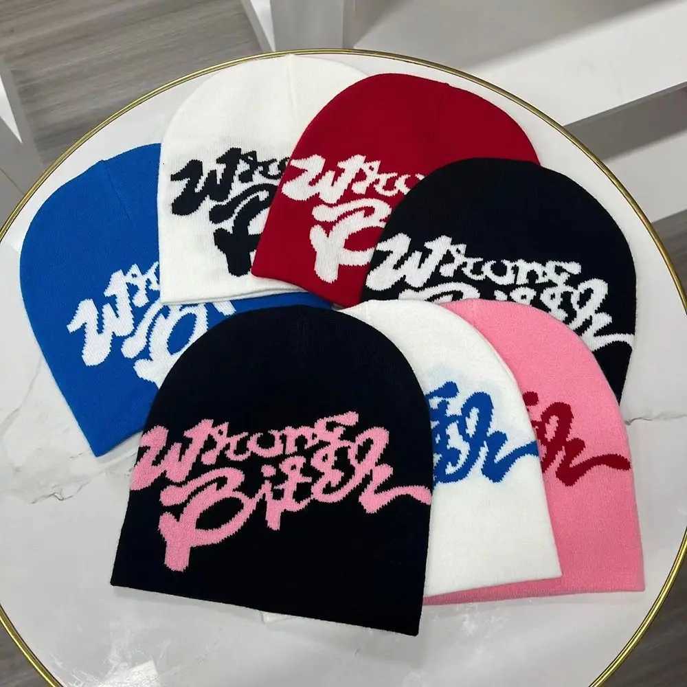 Beanie/Skull Caps Casual Skullies Y2k Ins Hip Hop Cap Cold Cap Men Women Beanie Bonnet Letter Printing Knitting Cap Hat Gothic Wool Acrylic WarmT261
