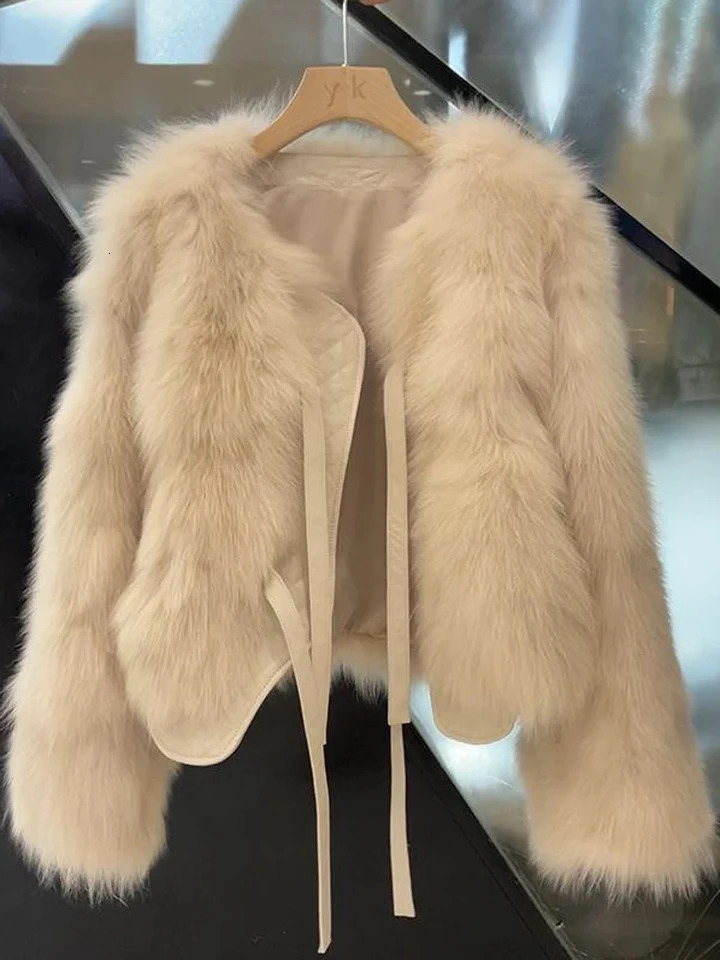 Autumn Winter Women Fox Fur Coat Light y Lace-Up Women'S Fur Coat Top Women Loose Fashion Fur Jacket 261015