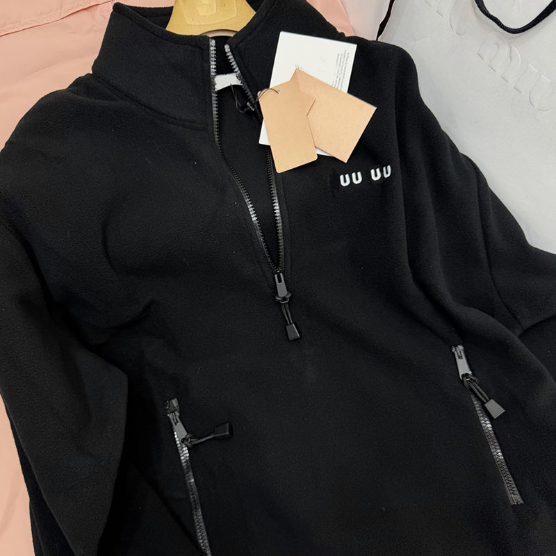 Brand Letters Embroidered Fuzzy Fleece Jacket Coat Designer Women Long Sleeve Half Zipper Outerwear Winter Autumn Vacation Street Style Velour Jacke