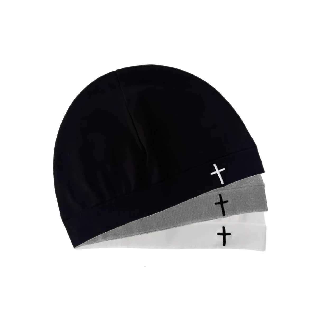 Beanie/Skull Caps Simple Cross Embroidery Stretch Knit Beanie Soft Thin Slouchy Skull Cap Versatile Casual Headwear for All SeasonsT261017