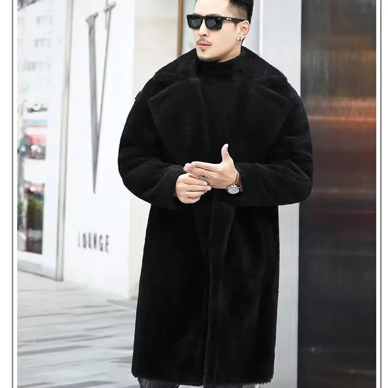 Winter Fashion Men's Solid Color Doublebutton Long Sleeve Turndown Collar Casual Trendy Loose Faux Fur Coats Male Clothes 261012