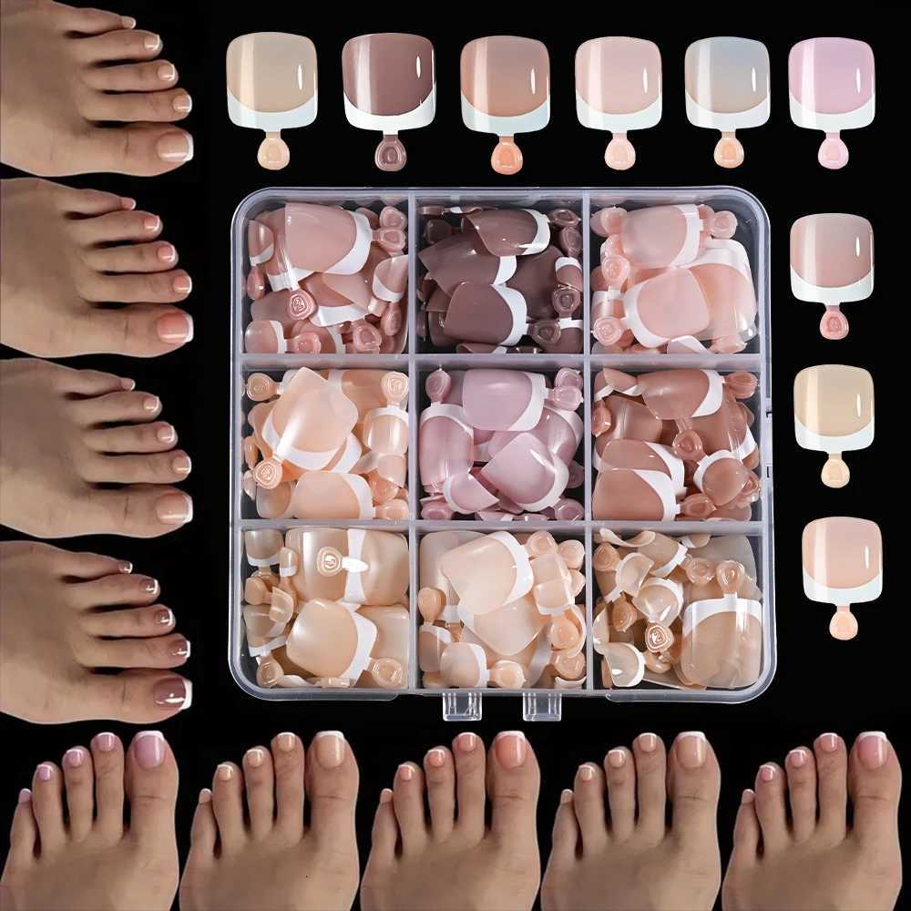 False Nails 216Pcs Short Square French Tip Press-On Toenails Nude Natural Colored Full Cover Acrylic Fake Toenails Soft Gel Fake Toe Nails Q261017