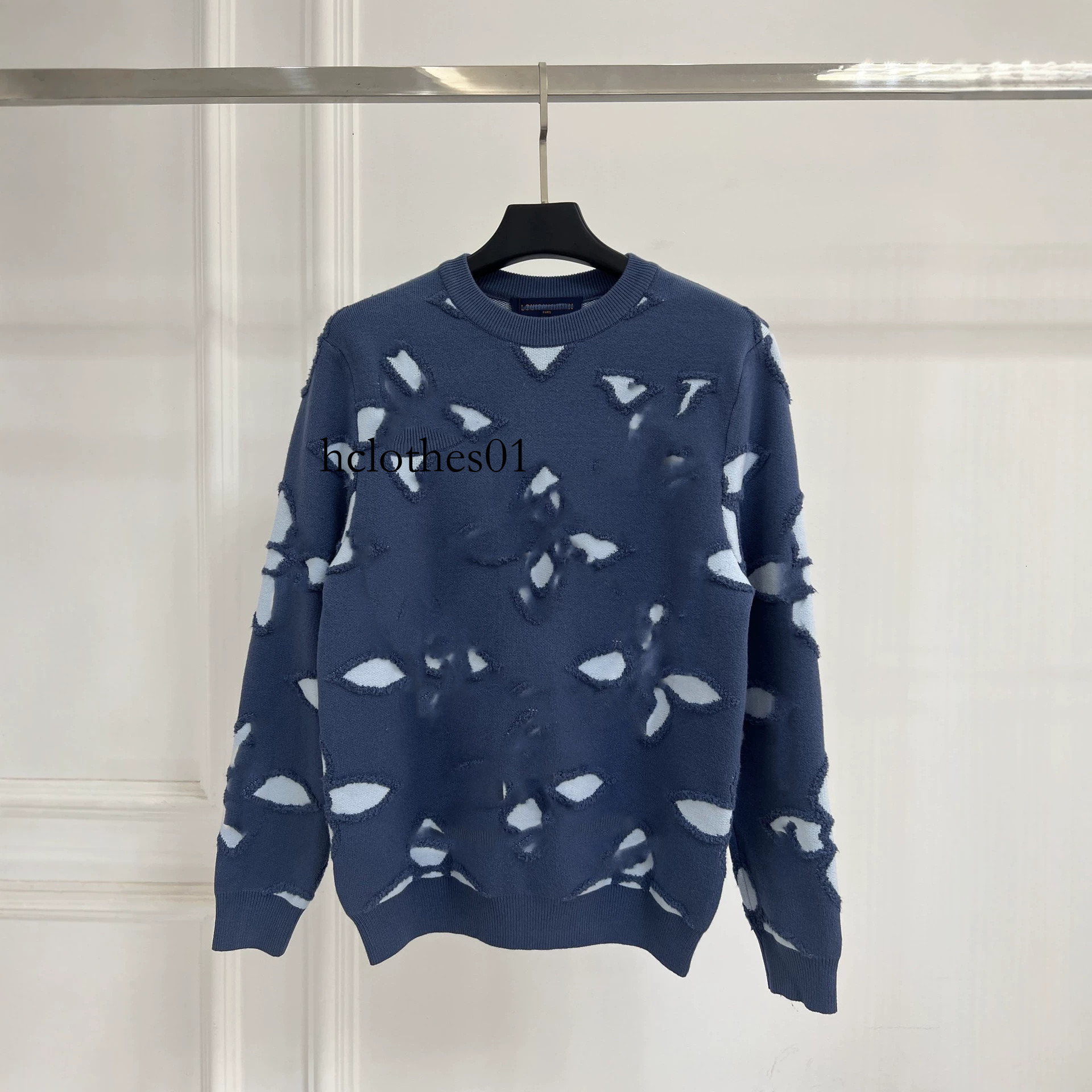2026 new ceiling poison home version original label blue four-leaf clover monogram letter pullover sweater for men