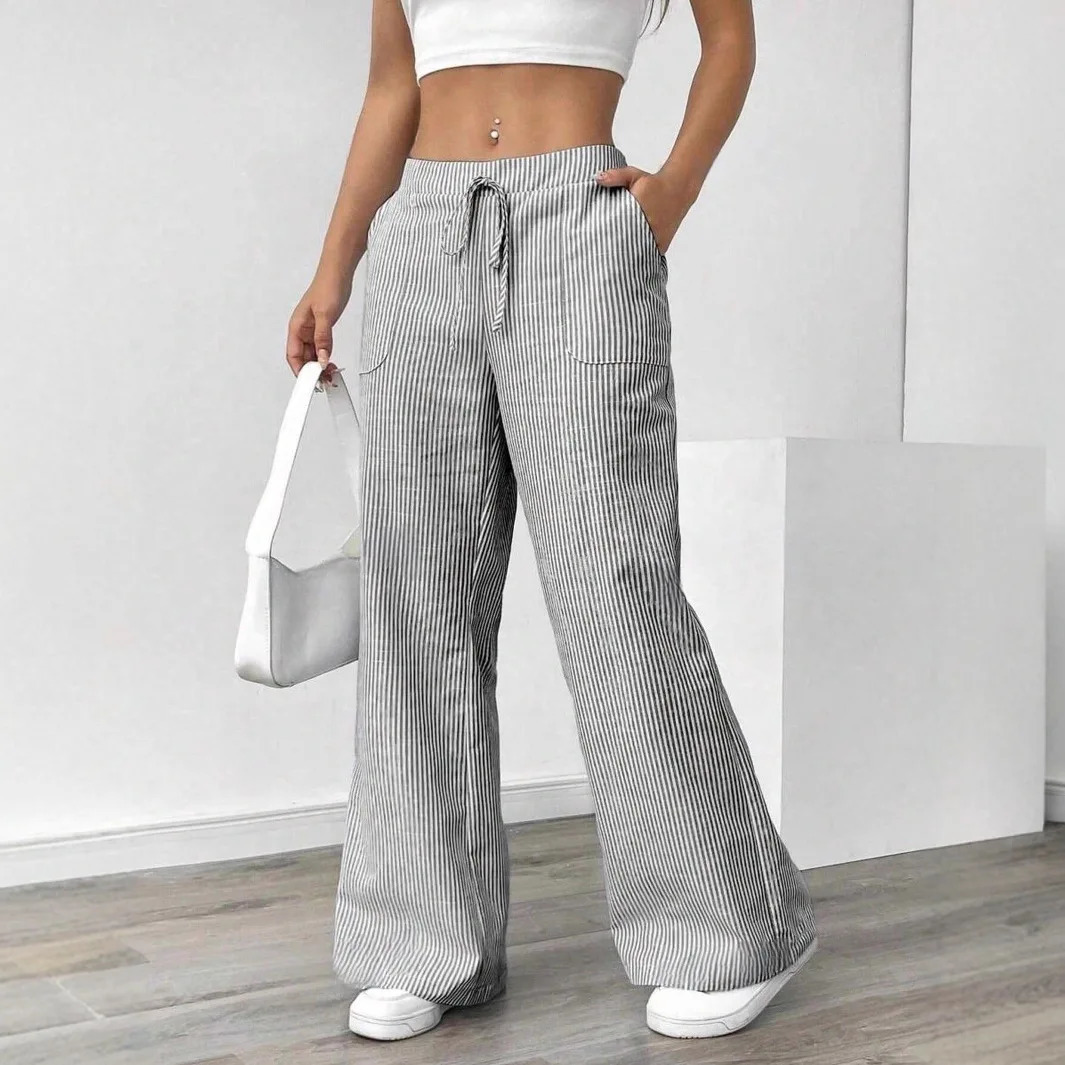 striped loose wide-leg pants thin slouchy straight-cut casual pants for women long pants extended striped pants 261015