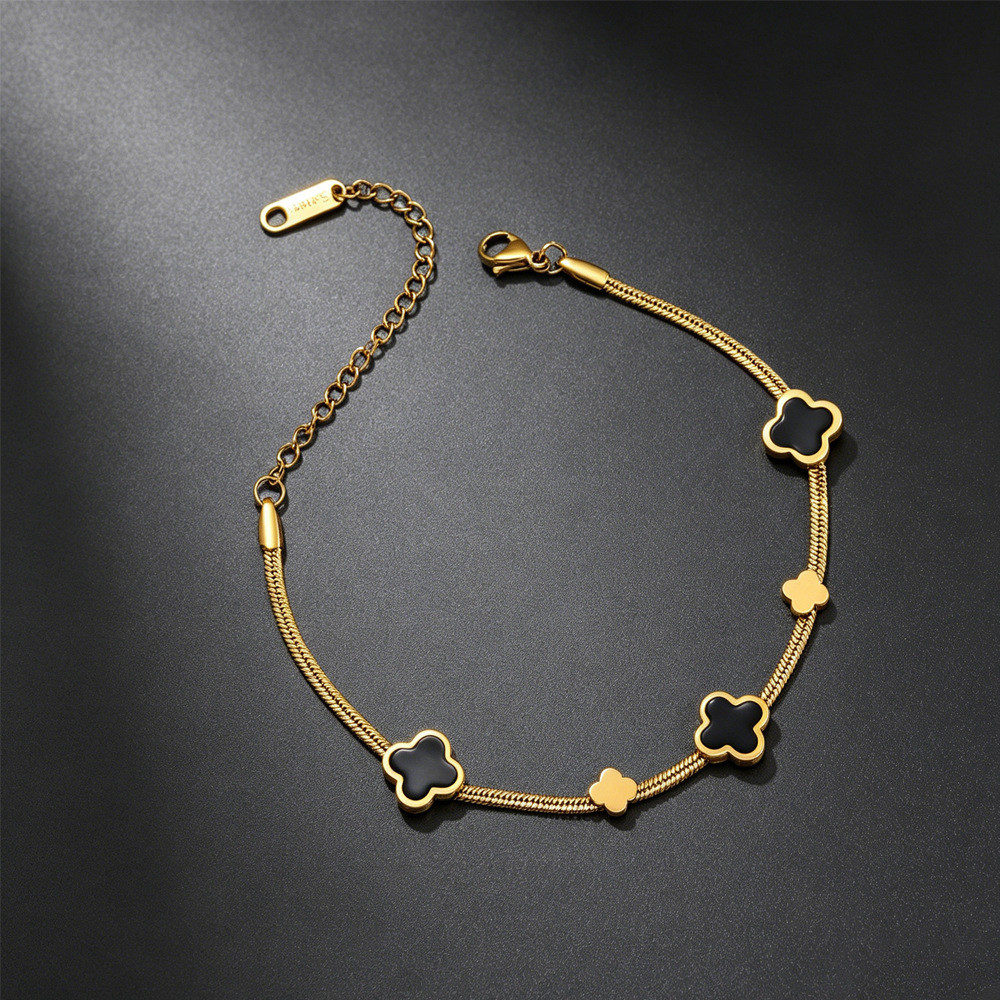 Gold-Colored Stainless Steel Four-Leaf Clover Bracelet For Women, Vacuum-Plated With 18K Gold, Non-Fading, High-Quality, Direct From The Manufacture