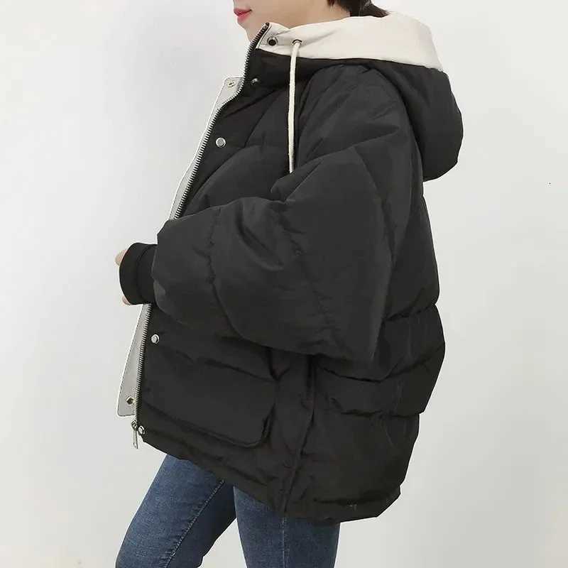 Women's Down Parkas Y2k Winter Korean Warm Female Puffer Coat Pocket Solid Parkas Padding Thick New in Outerwears Hooded 2000s Women's Jac