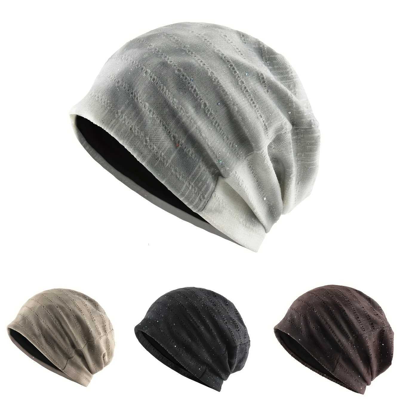Beanie/Skull Caps Lightweight Stackable Beanie Hat Women Vintage Distressed Knit Bonnet With Silver Splatter Print Autumn Winter Skullies BeanieT261