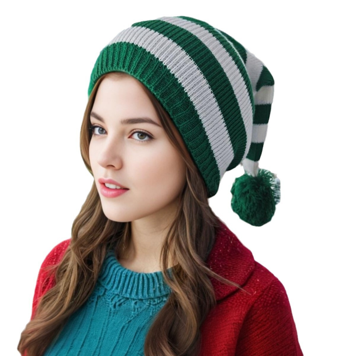 HotSelling Autumn Winter Striped PomPom Holiday Yarn Hot Sale Knitted Christmas Hat