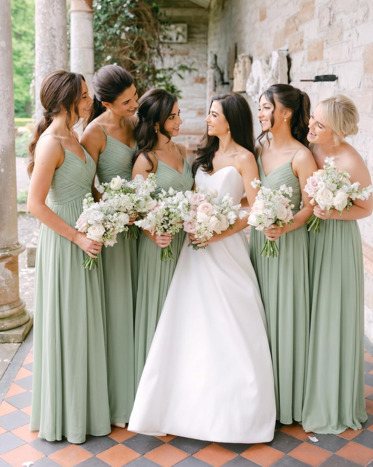 Women's Spaghetti Straps Chiffon Bridesmaid Dresses Pleated V-Neck A Line Formal Wedding Guest Dress Floor Length Evening Prom Gowns