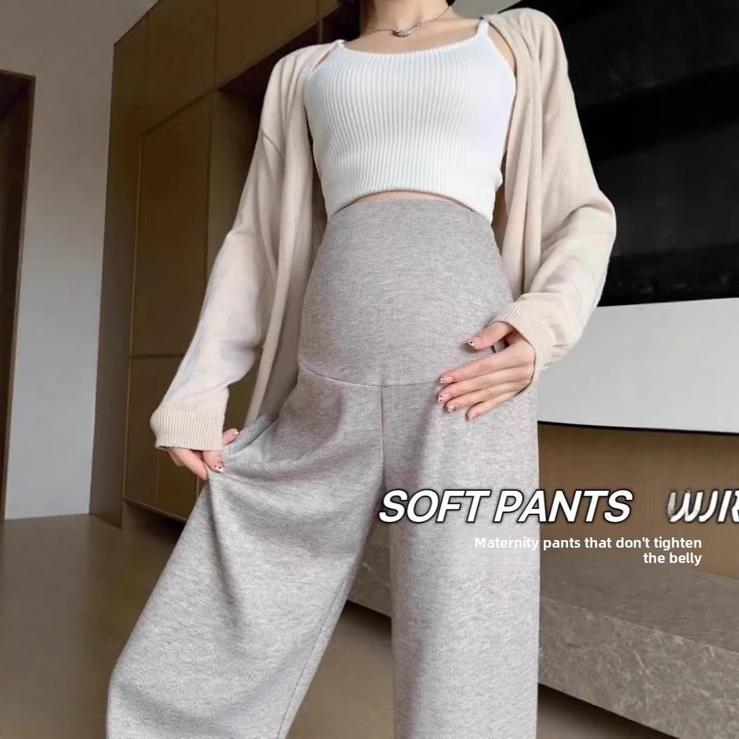 Autumn Winter Maternity Pants Wide leg Loose Straight Elastic Waist Belly Long Trousers for Pregnant Women Youth Pregnancy 261015