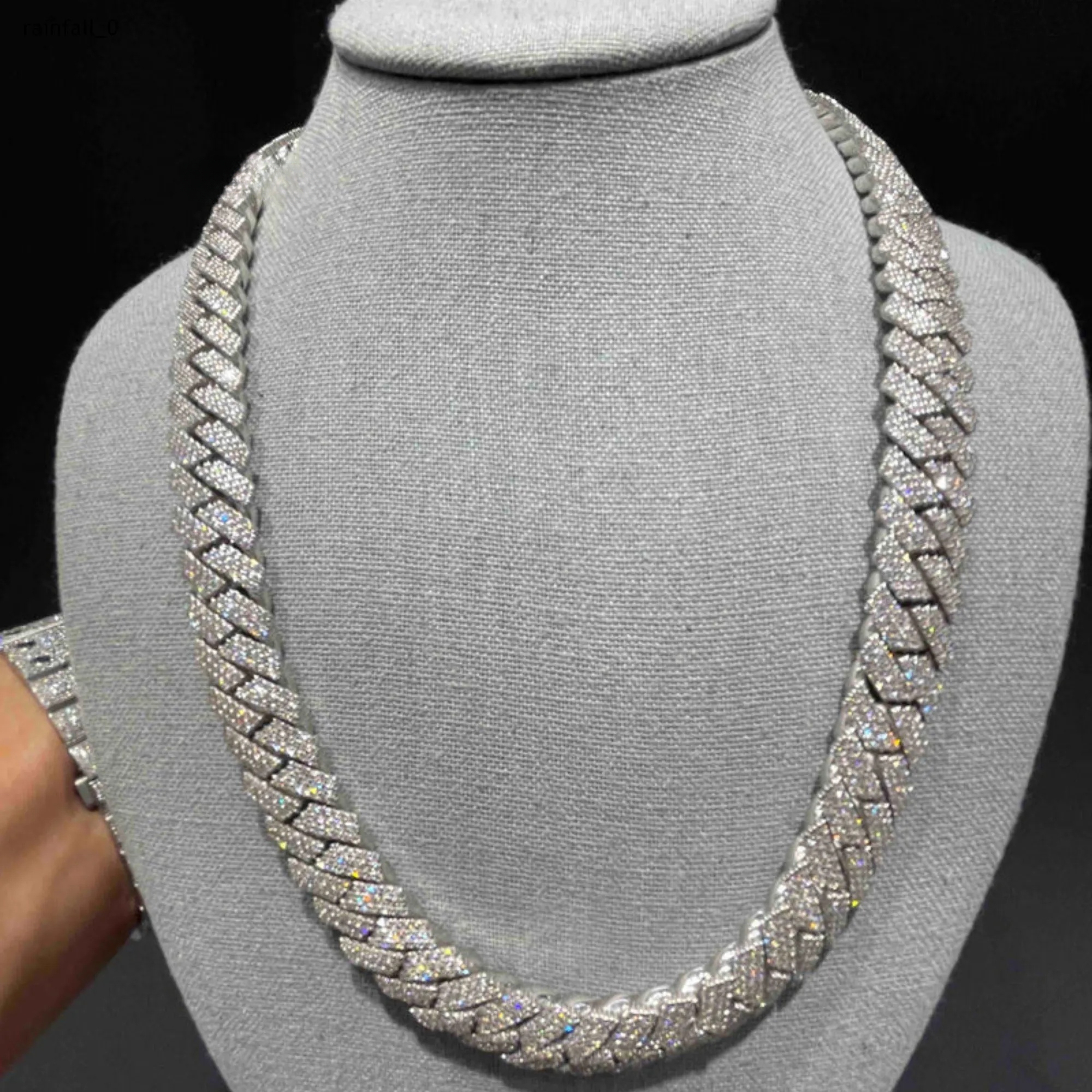 Iced Out 18MM VVS 925 SILVER Lab Grown Diamond Link Miami Cuban Chain Hip Hop