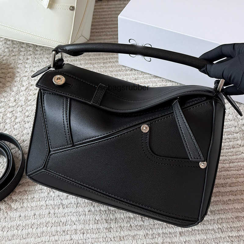 Geometric Panel 2026 New Panta Geometric Patchwork Bag High End Cowhide Handcrafted Rivet Small Square Bag