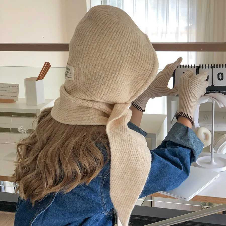 Beanie/Skull Caps Wool Blend Knitted Beanies Cap For Men Women Balaclava Winter Warm Unisex Hooded Hat Neck Collar Scarf Cap Ski Beanie Cold Hats Q2