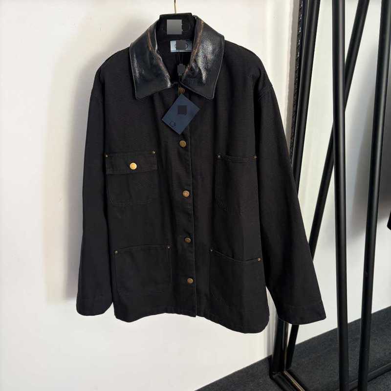 Women's Jackets Designer high-end stylish slim-fit new workwear-style multi-pocket distressed patchwork leather collar long-sleeve denim jacket