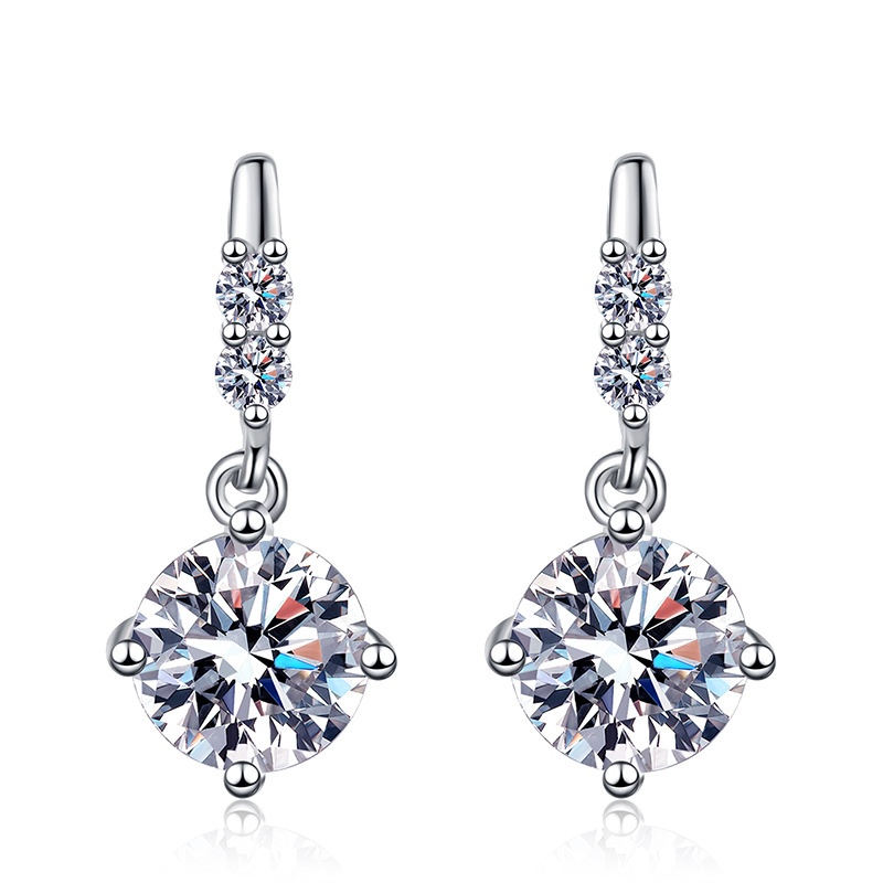 S925 Sterling Silver Drop Earrings with Moissanite Stones for Women