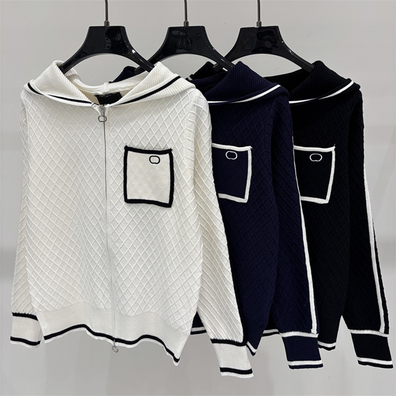 Designer Woman Minimalist Knit Cardigan Long Sleeve Letter Embroidered Hooded Shirt Autumn Winter School Office Date Vacation Daily Wear