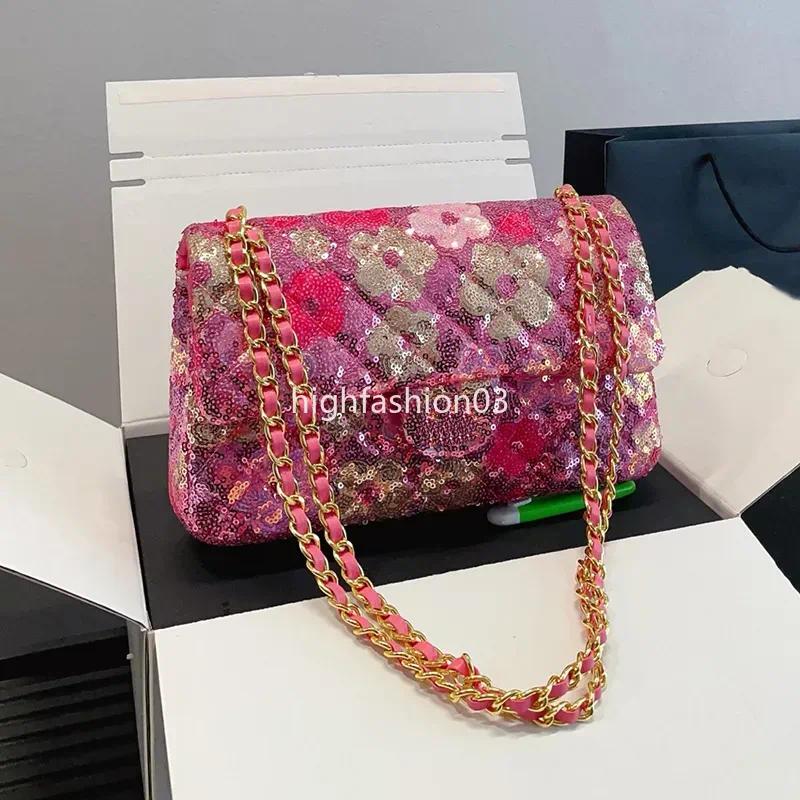 Mini Flower Sequin Bag Womens Designer Shoulder Bag 25cm Classic Diamond Grid Flip Cover Gold Metal Hardware Chain Handbag Crossbody Bag