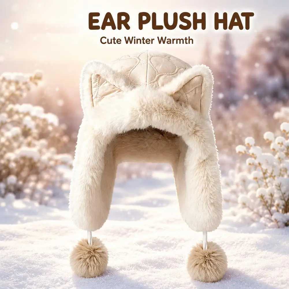 Trapper Hats Cute Bear Ear Kawaii Hat Plush Winter Warm Thickened Hat Ear Protection Cosplay Cap Warm Knitted Hats Earflap CapT261017