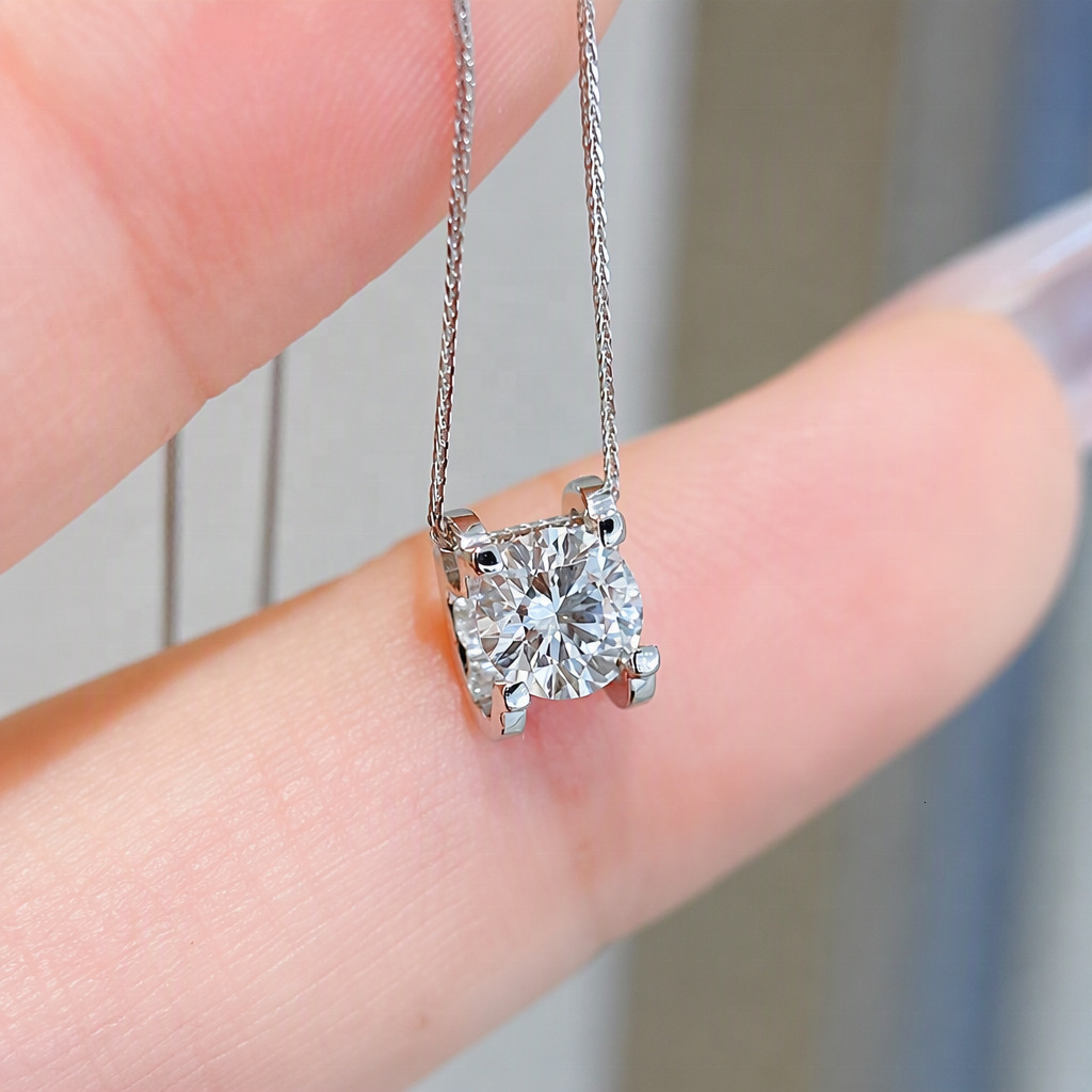 3mm 4mm 5mm 6.5mm 14k Solid Gold VVS HPHT 18inch Lab Grown Diamond Four Prong Solitaire Pendant Necklace Gold