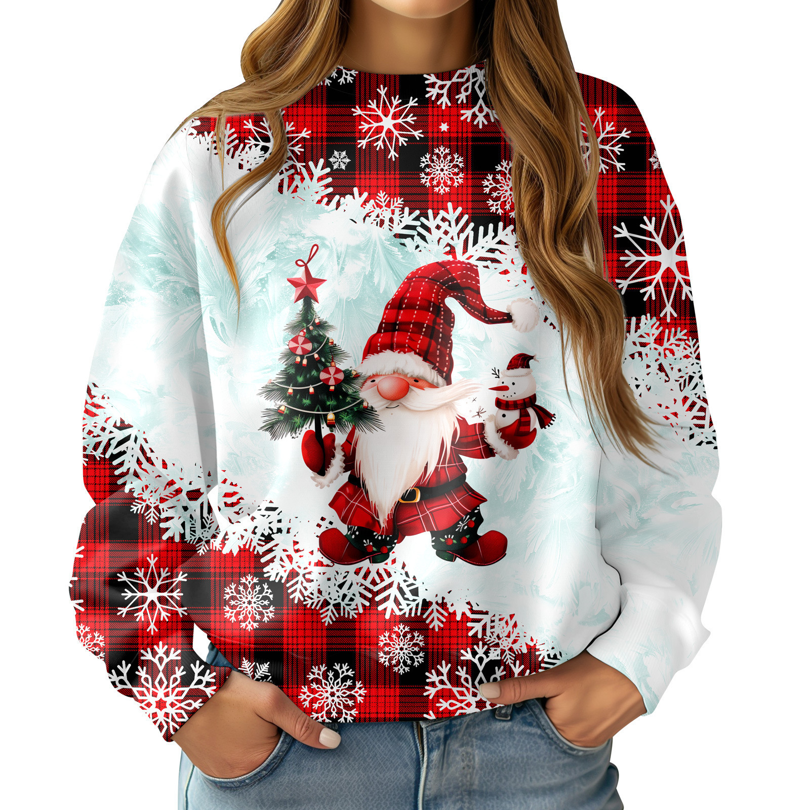 2026 Source Manufacturer Direct Sale Wholesale 3D Digital Print Women's Christmas Snowman Round Neck Casual Sweatshirt Free Shipping