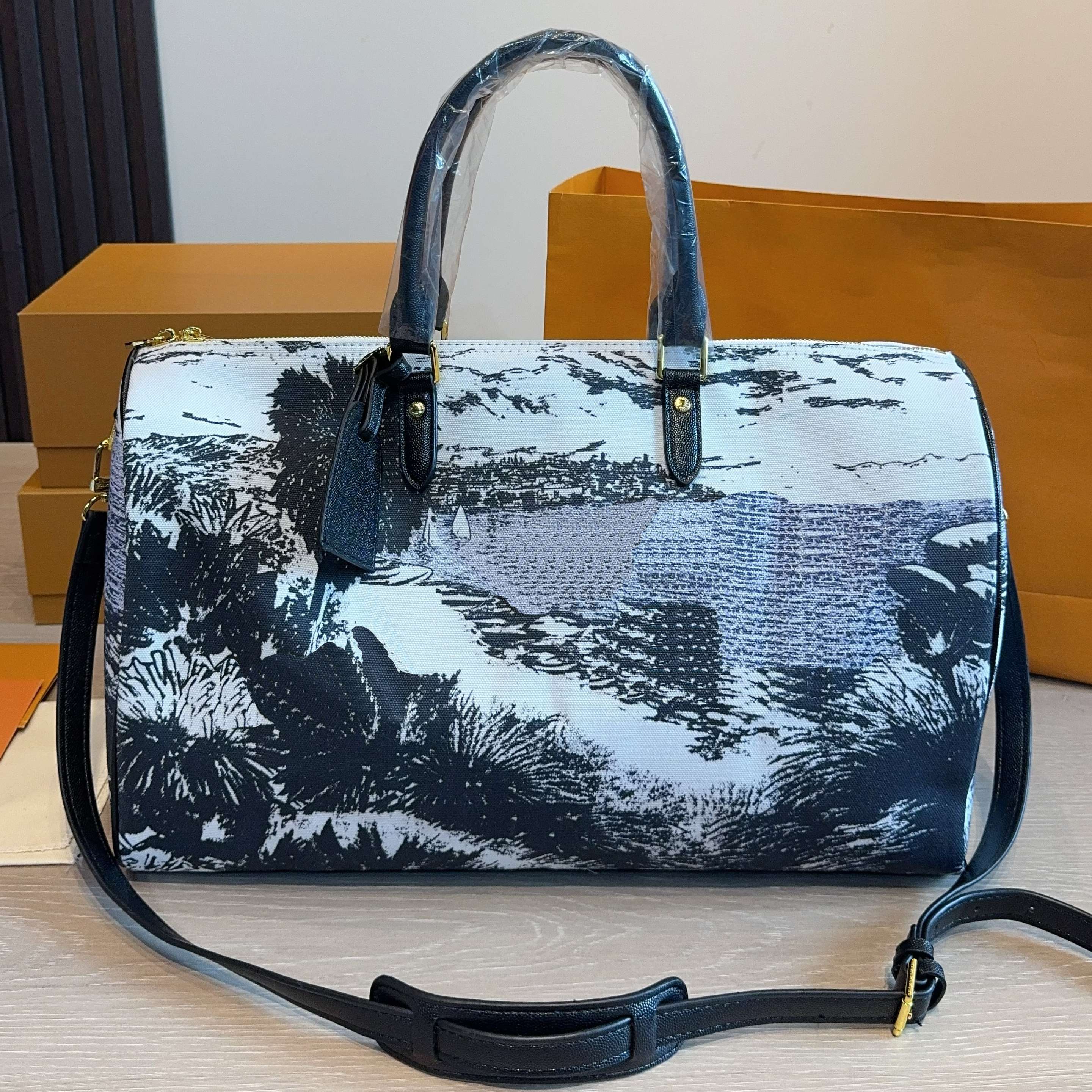 Top quality Duffle bag travel bag luggage designers bag Women shoulder Handbags Fashion Ink landscape pattern baggage travels bags 45CM
