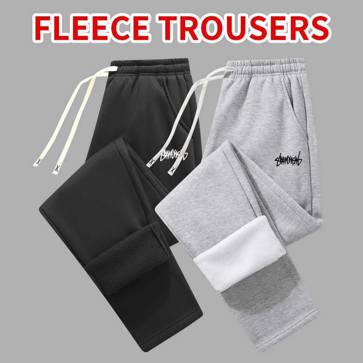 2-Pack Men's Casual Solid Color Printed Fleece-Lined Thickened Sweatpants Winter Straight Leg Pants with Drawstring Warm Fleece-ined Casual Pan