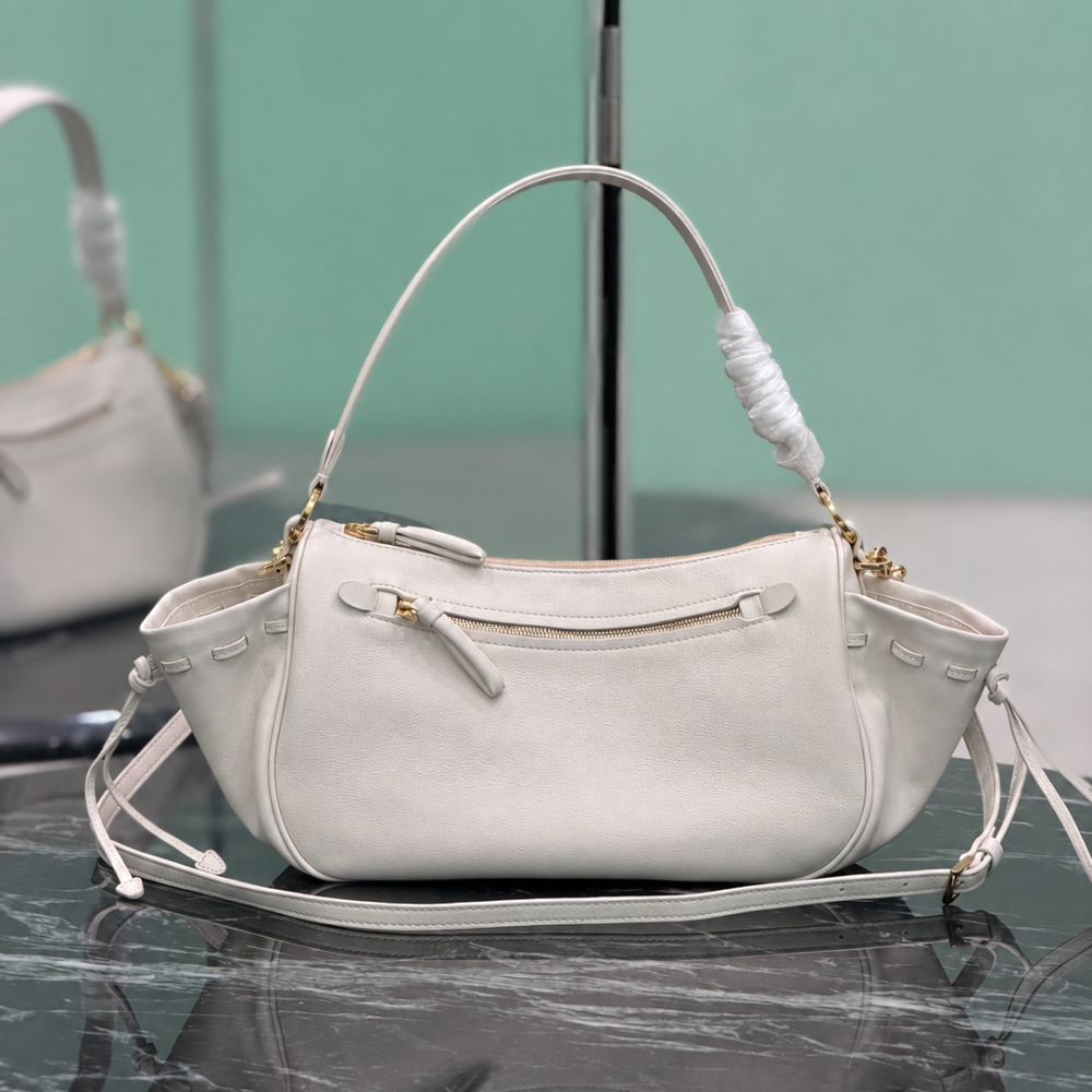 Slouchy Crescent Hobo Bag Leather Ruched Sides Front Zipper Adjustable Shoulder Strap Chic for Shopping Top-Tier Designer New Arrival
