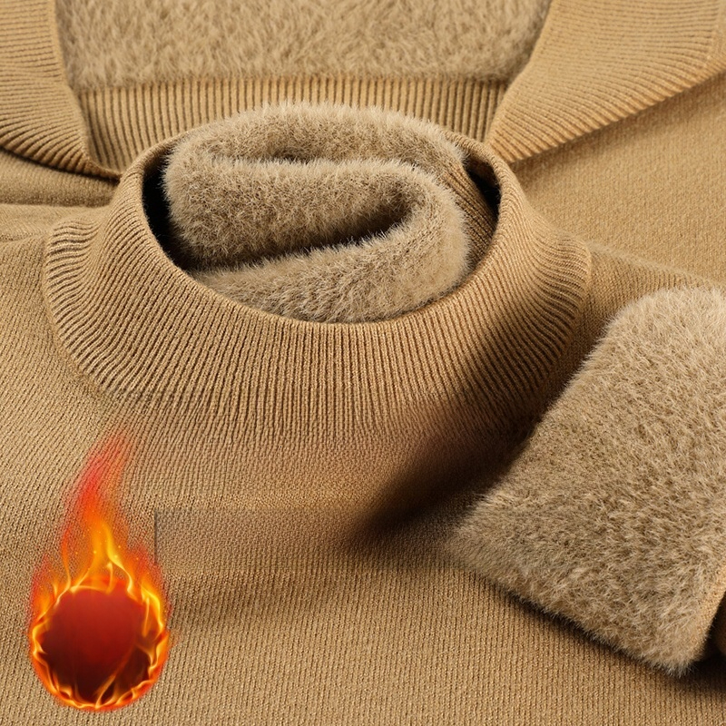 Live Hot-Selling Wool Integrated Fleece 2026 Autumn Winter New Half Turtleneck Fleece-Lined Light Luxury Sweater Men's Clothing Honglu