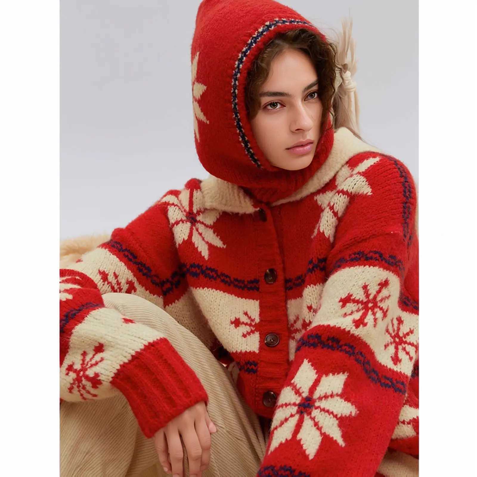 Beanie/Skull Caps Winter Wool Balaclava Hat Winter Women's Warm Knitted Hat with Christmas Snowflake Q261017