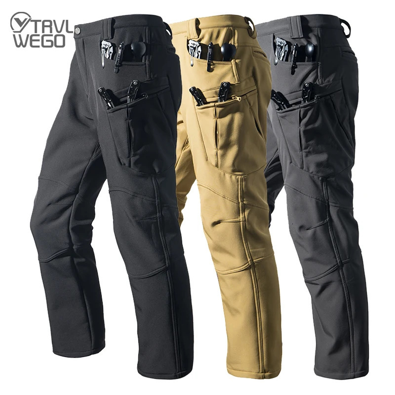 TRVLWEGO Tactical Men Winter Autumn Fleece Waterproof Cargo Pants Hiking Camping Softshell Climbing Trekking Casual Warm Combat 261017