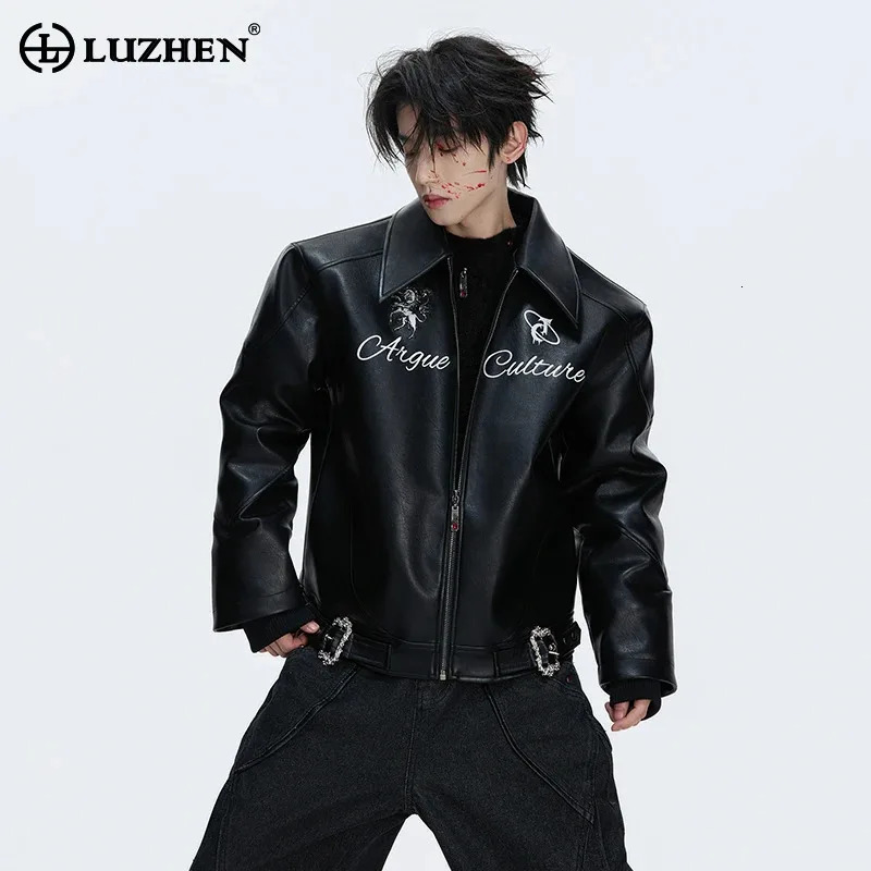 LUZHEN 2026 Winter Letter Embroidery Pattern High Quality Leather Jacket Men's Fashion Handsome Casual Coat Male Clothes JY6162 261013