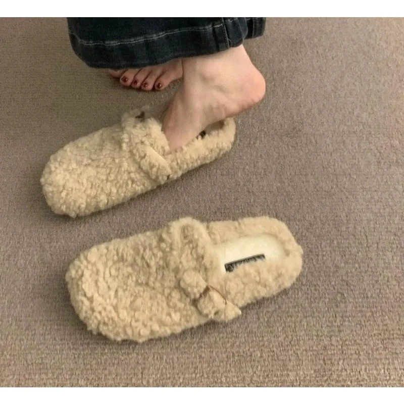 Fur Boston Clogs for Women Winter Fashion Cork Insole Warm Plush Slippers Shoes with Arch Support Cozy Home Furry Suede Mules 261017