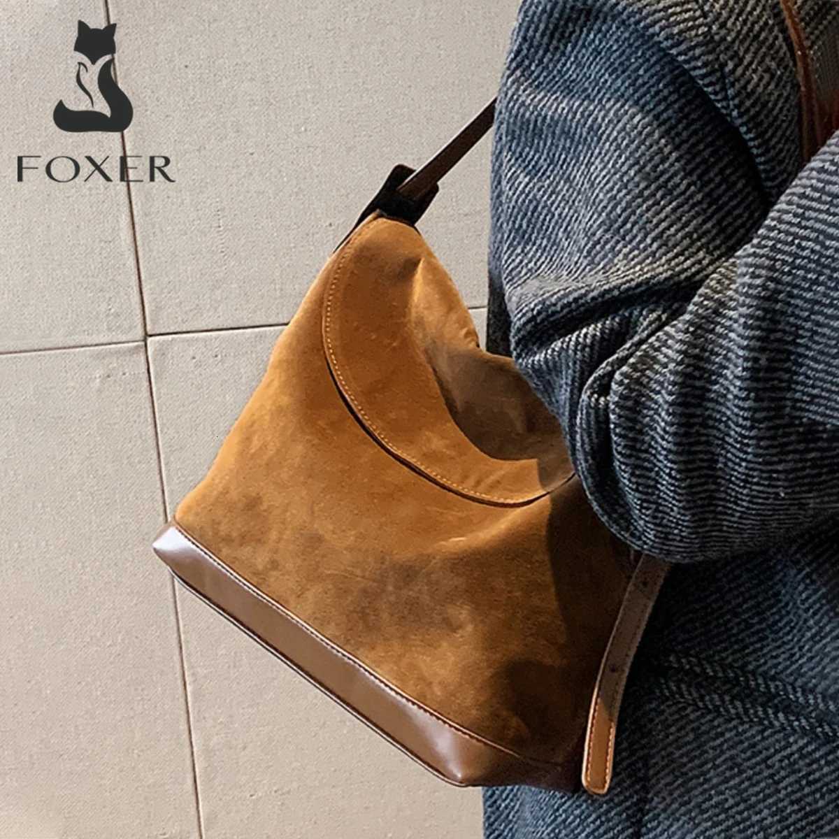 Evening Bags FOXER 2026 New Vintage Tote Bag Women's Shoulder Bag Large Capacity Lady Underarm Bag Casual Commuter Handbag Purse H261016