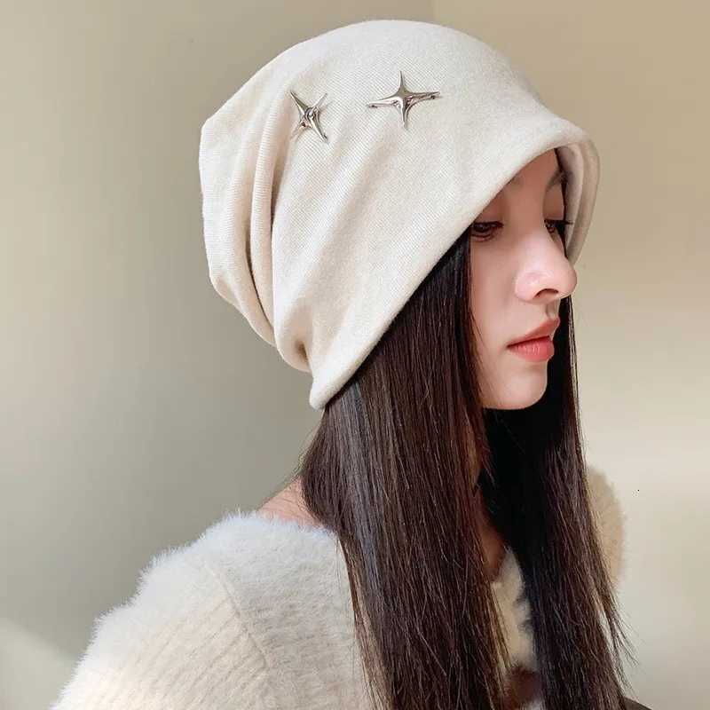 Beanie/Skull Caps Slouchy Beanie Women Y2k Soft Travel Autumn Winter Cap Street Snap Fourpointed Star Decor Gothic Skullcap Casual Outing HatT261017