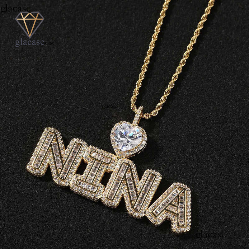 DIY Custom A-Z Name Letters Pendant Necklace 5A T Zircon Women Men Jewelry Gift