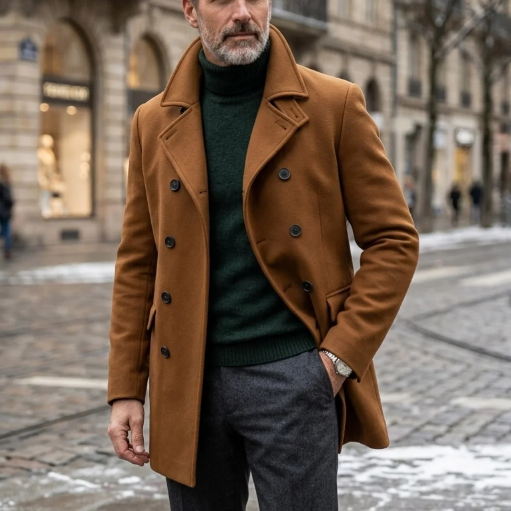 Men's Wool Blends Double Breasted Trench Coat Winter Kneelength Jacket Business Casual Streetwear Long for Men 261012