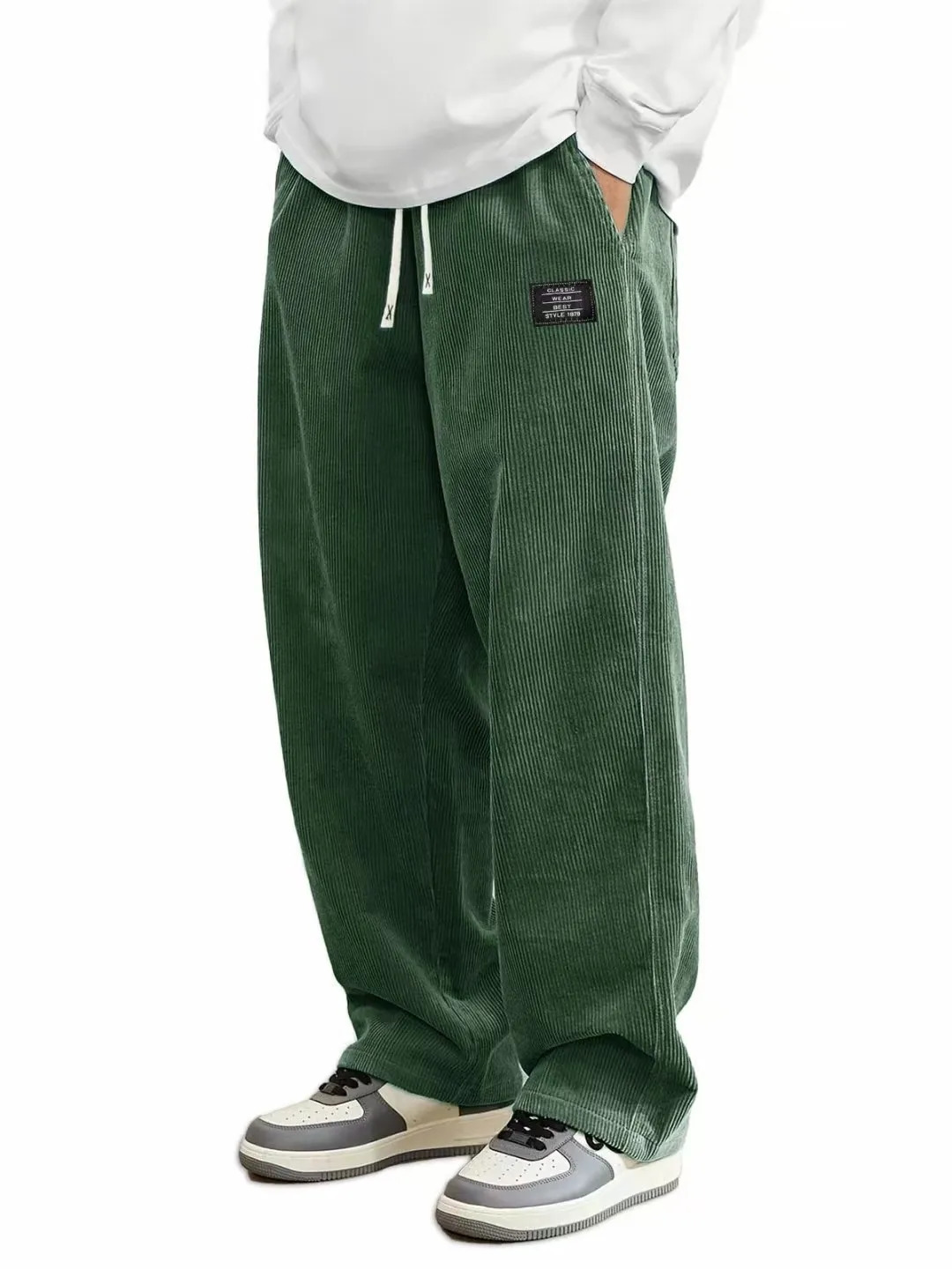 MenS Corduroy Straight Leg Pants with Drawstring Waist Pockets and n Stretchy Casual Fit for Everyday Wear 261017