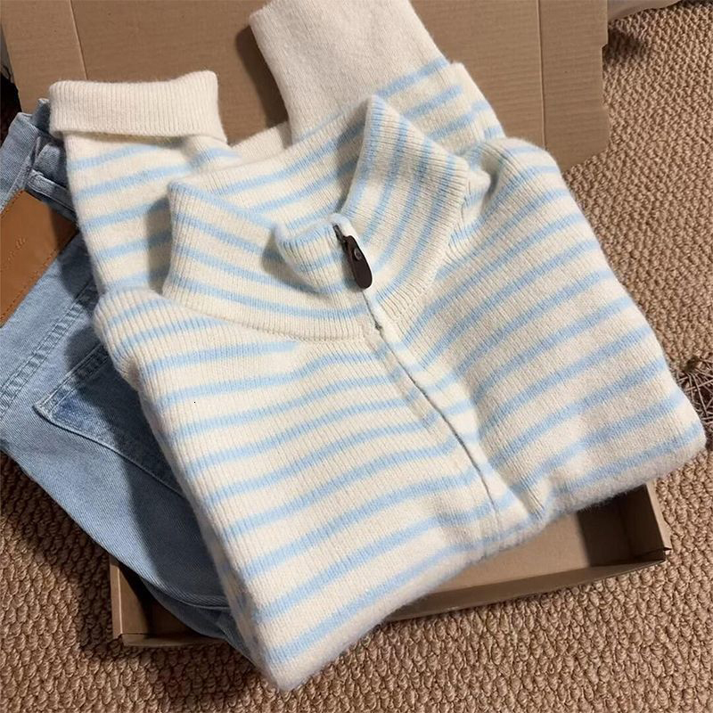 MEXZT Striped Knitted Cardigan Women Harajuku Long Sleeve Sweater Outerwears Korean Zipper Knitwears Winter Fashion Jumpers New