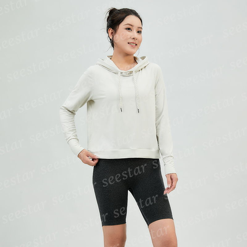 VU Donna Pullover con cappuccio Yoga Top Felpa sportiva a maniche lunghe con foro per il pollice Allenamento Corsa Felpa con cappuccio casual