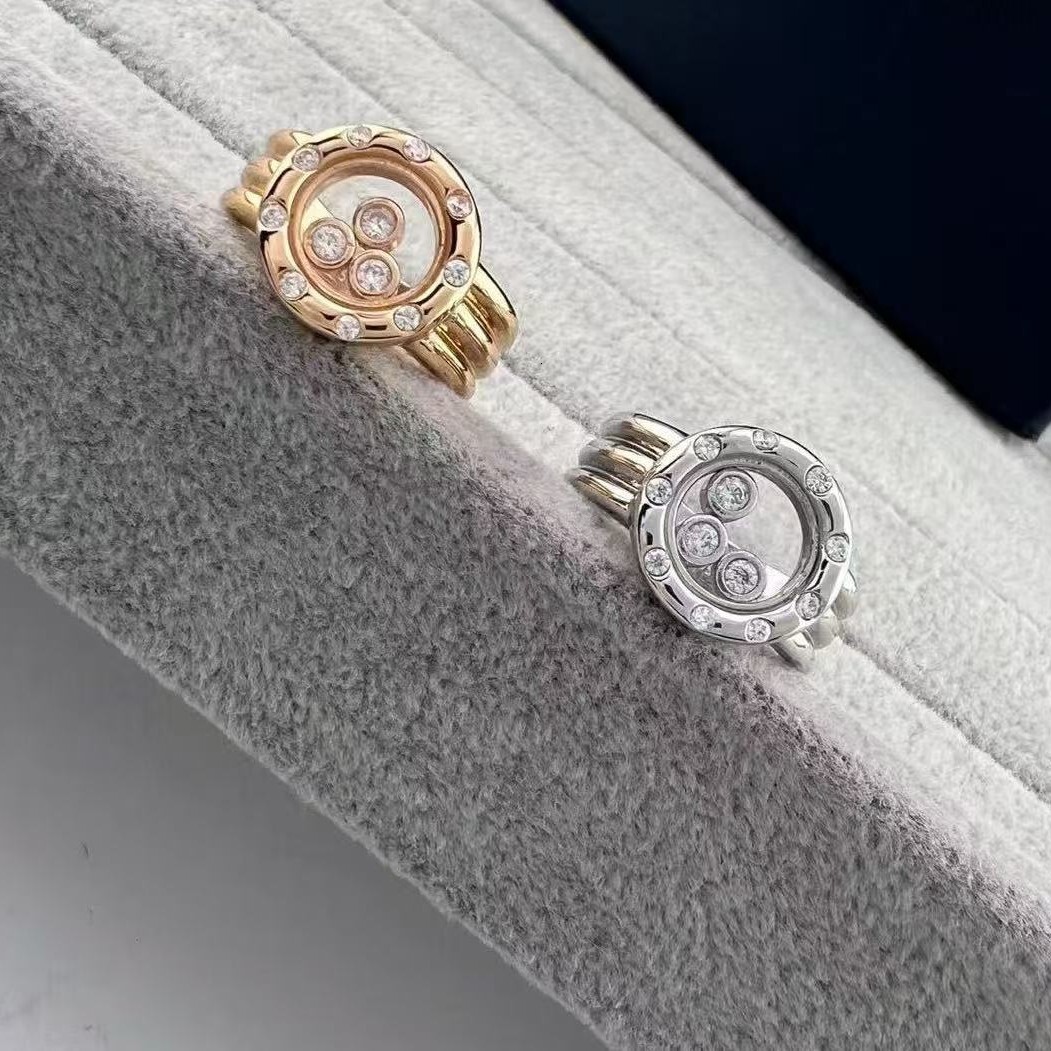 Chopardlies Chopardity Jewelry Ring Designer Chopars Happy Diamond Ring For Women Wedding Ring Round Three-Stone Wide Band Ring With Glass Circle De